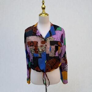 ADL Top Sz S Bold Multicolored Geometric Cropped Top Artsy Colorblock Maximalist